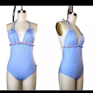 Moschino Mare Light Blue/Lavender & Pink One Piece Swimsuit Halter Vintage XS
